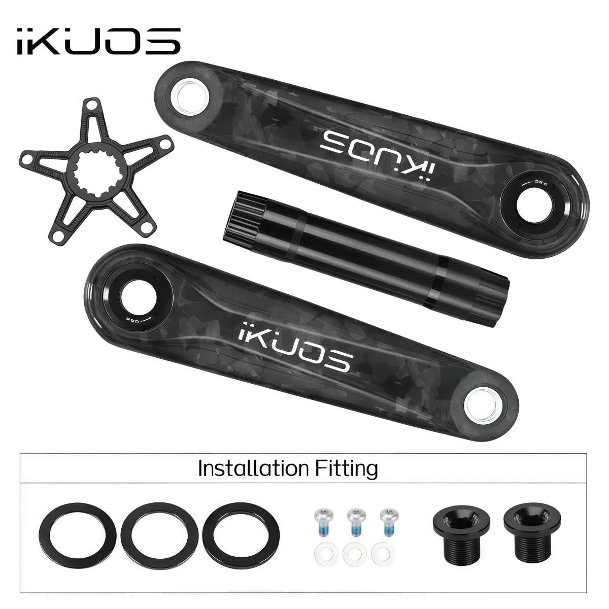 IKUOS T800 Carbon Crank Arms – 165 / 170mm Direct Mount 3-Bolt 360 g (Pair) Includes 130 BCD Spider For Folding Bike (Black)
IKUOS T800 Carbon Crank Arms – 165 / 170mm Direct Mount 3-Bolt 360 g (Pair) Includes 130 BCD Spider For Folding Bike (Black)