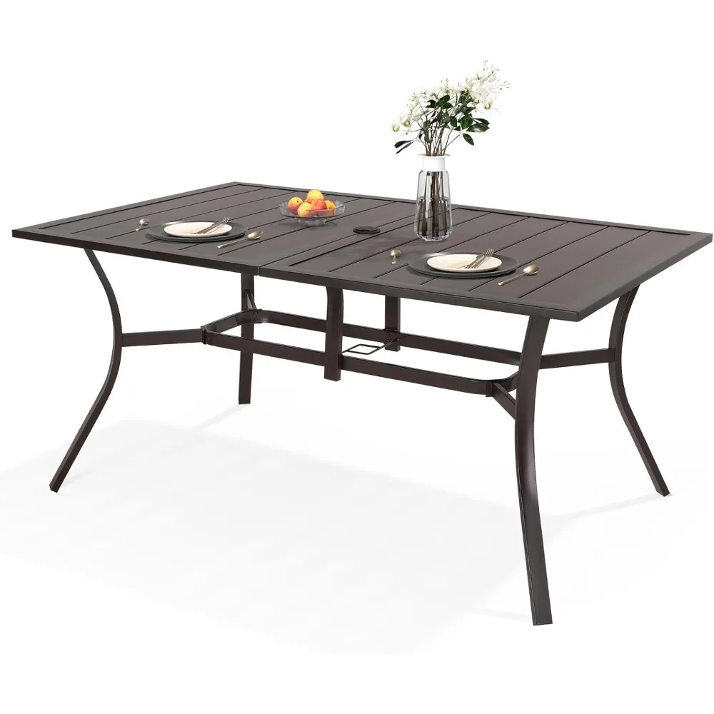 Outdoor Metal Steel Rectangle Patio Dining Table, 6 Person Patio Table with Adjustable Umbrella Hole, Weather-Resistant for Gard
Outdoor Metal Steel Rectangle Patio Dining Table, 6 Person Patio Table with Adjustable Umbrella Hole, Weather-Resistant for Gard