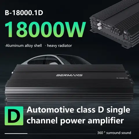 Amplificatore per auto 18000 W ad alta potenza in classe D, amplificatore di potenza per woofer con design del radiatore e display della tensione
