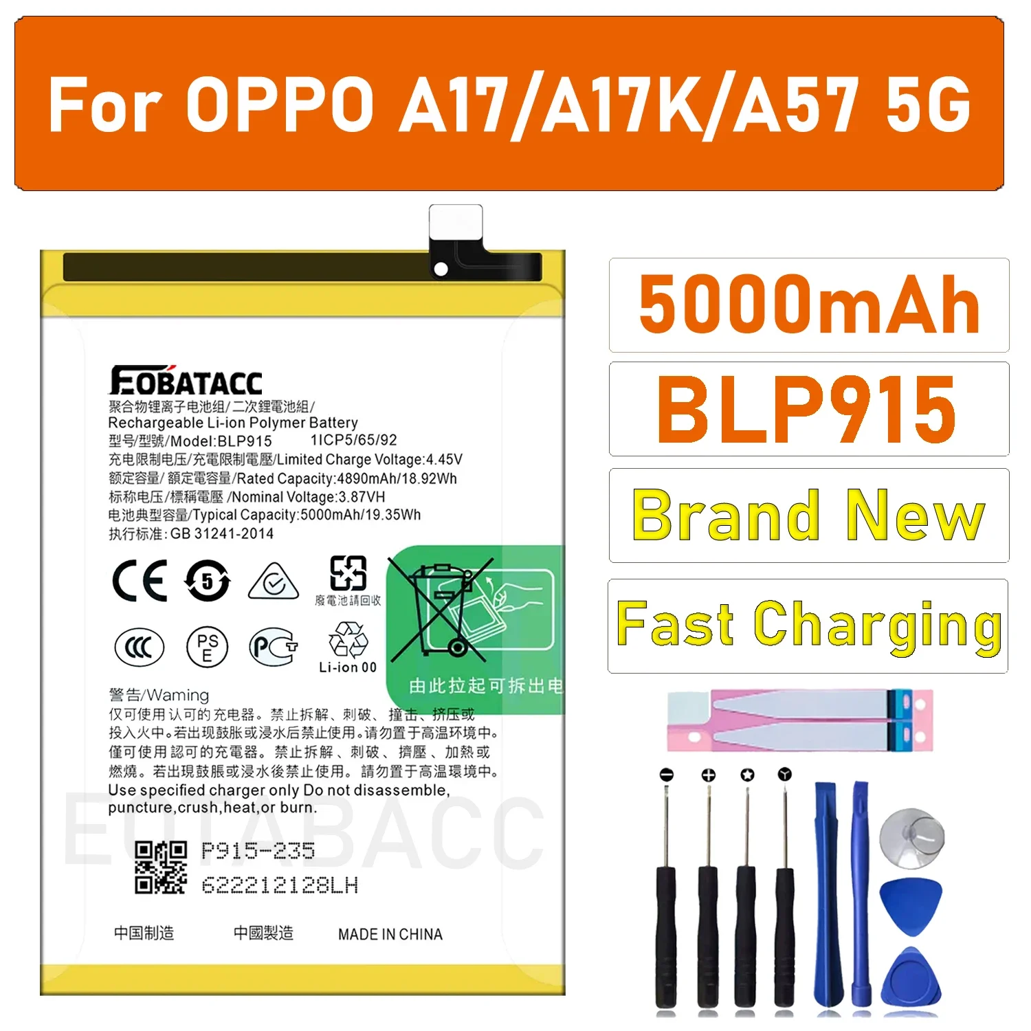 2025 Years 100% Orginal New Battery 5000mAh BLP915 Battery For Oppo A57 5G PFTM20 A17 /CPH2477 A17K Mobile Phone Batteries
2025 Years 100% Orginal New Battery 5000mAh BLP915 Battery For Oppo A57 5G PFTM20 A17 /CPH2477 A17K Mobile Phone Batteries