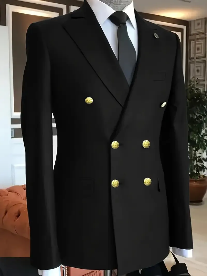 Men's All Black Point Lapel Double Breasted Tailored Suit Blazer Solid Color Regular Fit with Button Details
Men's All Black Point Lapel Double Breasted Tailored Suit Blazer Solid Color Regular Fit with Button Details