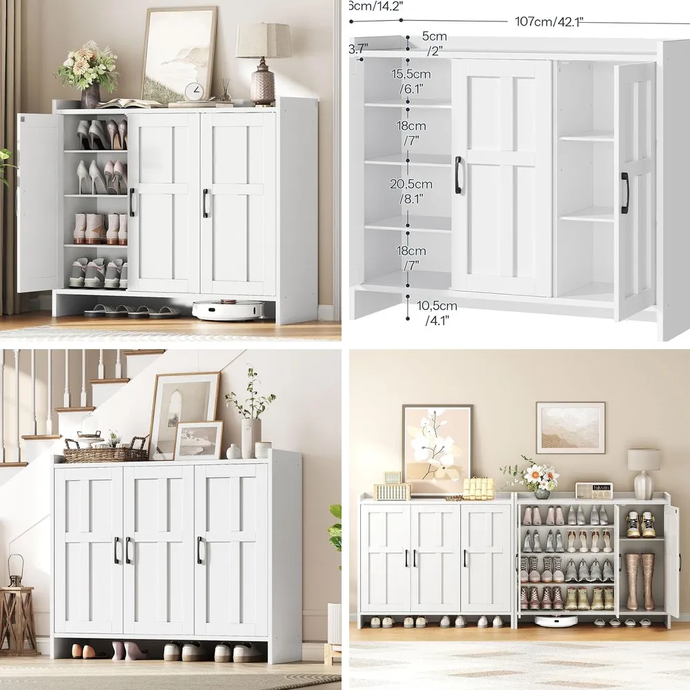 Large Wooden Shoe Cabinet with 3 Doors, Adjustable Shelves, Freestanding Entryway Storage Organizer, Farmhouse Style
Large Wooden Shoe Cabinet with 3 Doors, Adjustable Shelves, Freestanding Entryway Storage Organizer, Farmhouse Style