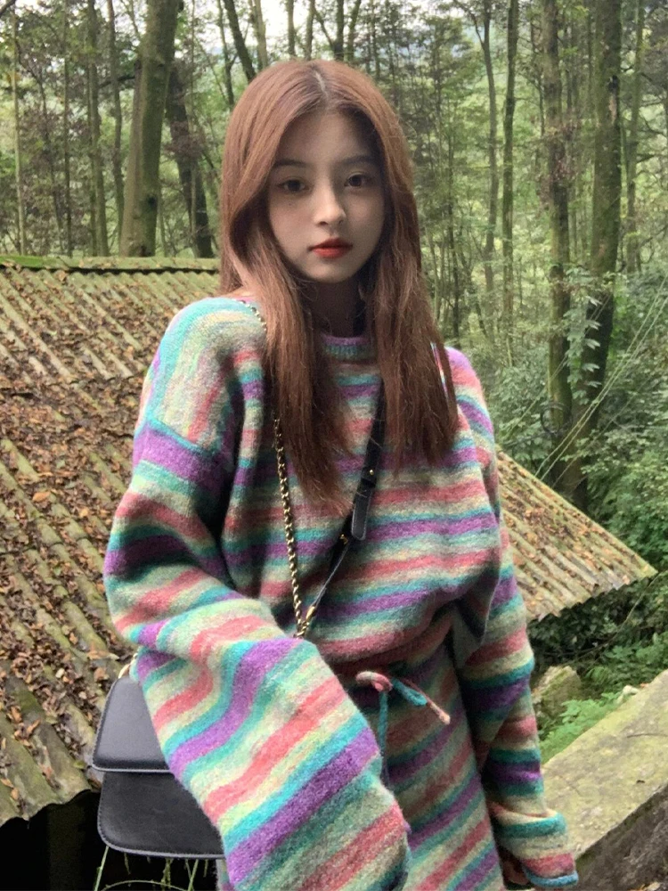 Sweet Cute Rainbow Stripes Top Skirt Set plus Size Autumn Fashion Korean Style Breathable Comfortable Lightweight Polyester F...
Sweet Cute Rainbow Stripes Top Skirt Set plus Size Autumn Fashion Korean Style Breathable Comfortable Lightweight Polyester F...
