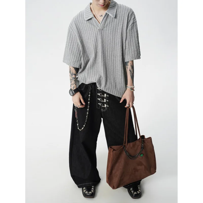 Summer Short Sleeved T-shirt Men Fashion Lapel Knitted T Shirt Men Streetwear Korean Loose Casual T-shirt Mens Top Large Size
Summer Short Sleeved T-shirt Men Fashion Lapel Knitted T Shirt Men Streetwear Korean Loose Casual T-shirt Mens Top Large Size