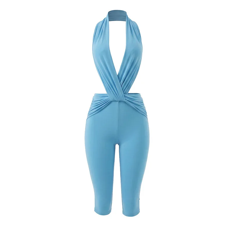 Spicy girl style women's new solid color hanging neck deep V-neck backless tight jumpsuit
Spicy girl style women's new solid color hanging neck deep V-neck backless tight jumpsuit