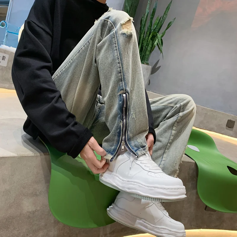 Bottom Zipper Hole Men's Jeans American High Street Ripped Denim Baggy Jeans 2025 Man Design Sense Casual Straight Long Pants
Bottom Zipper Hole Men's Jeans American High Street Ripped Denim Baggy Jeans 2025 Man Design Sense Casual Straight Long Pants