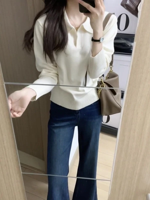Белый вязаный свитер, женский осенне-зимний облегающий свитер с отложным воротником, базовый топ irt Lazy Sle, модное новое поступление
Белый вязаный свитер, женский осенне-зимний облегающий свитер с отложным воротником, базовый топ irt Lazy Sle, модное новое поступление