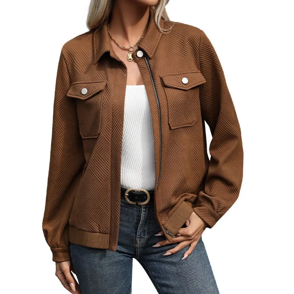 Women's Retro Brown Jacket Lapel Texture Cardigan Autumn New European And American Style Export for Fashionable Ladies
Women's Retro Brown Jacket Lapel Texture Cardigan Autumn New European And American Style Export for Fashionable Ladies