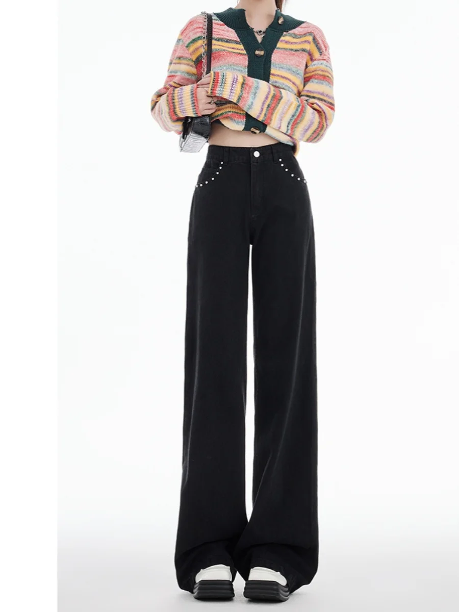 Джинсы женские с высокой талией, расклешенные, новые, с заклепками, широкие штанины, стройнящие, длинные, из хлопкового стрейч-денима, весна-осень, сезонные
Джинсы женские с высокой талией, расклешенные, новые, с заклепками, широкие штанины, стройнящие, длинные, из хлопкового стрейч-денима, весна-осень, сезонные