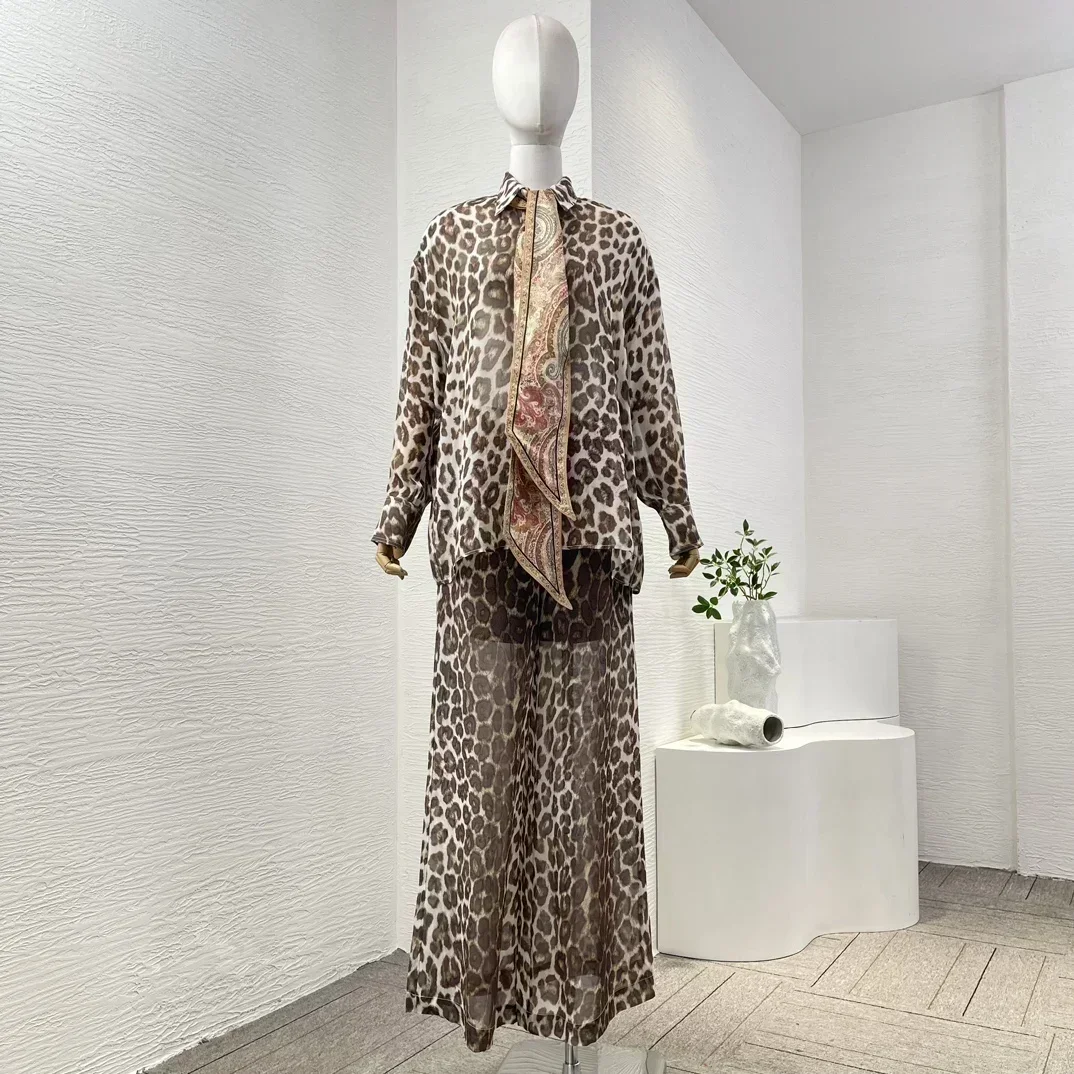 New Collection Women Loose Brown Leopard Print Long Sleeve Blouse Tops and Pants Set for Holiday 
New Collection Women Loose Brown Leopard Print Long Sleeve Blouse Tops and Pants Set for Holiday