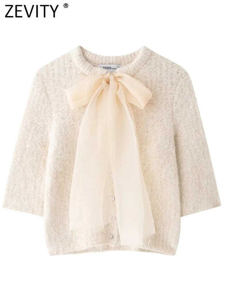 Zevity New Women Fashion Transparent Organza Bow Tied Design Knitting Sweater Female Chic Half Sleeve Pullovers Coat Tops SW7335
Zevity New Women Fashion Transparent Organza Bow Tied Design Knitting Sweater Female Chic Half Sleeve Pullovers Coat Tops SW7335