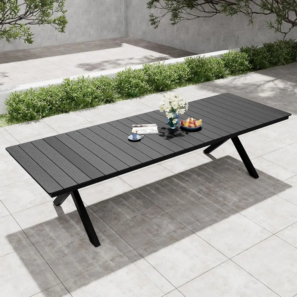 118" Outdoor Dining Table or 8-12, 10t Patio Table with Umbrella Hole, Weather Resistant Black Wood Grain Tabletop and Sturdy e
118" Outdoor Dining Table or 8-12, 10t Patio Table with Umbrella Hole, Weather Resistant Black Wood Grain Tabletop and Sturdy e