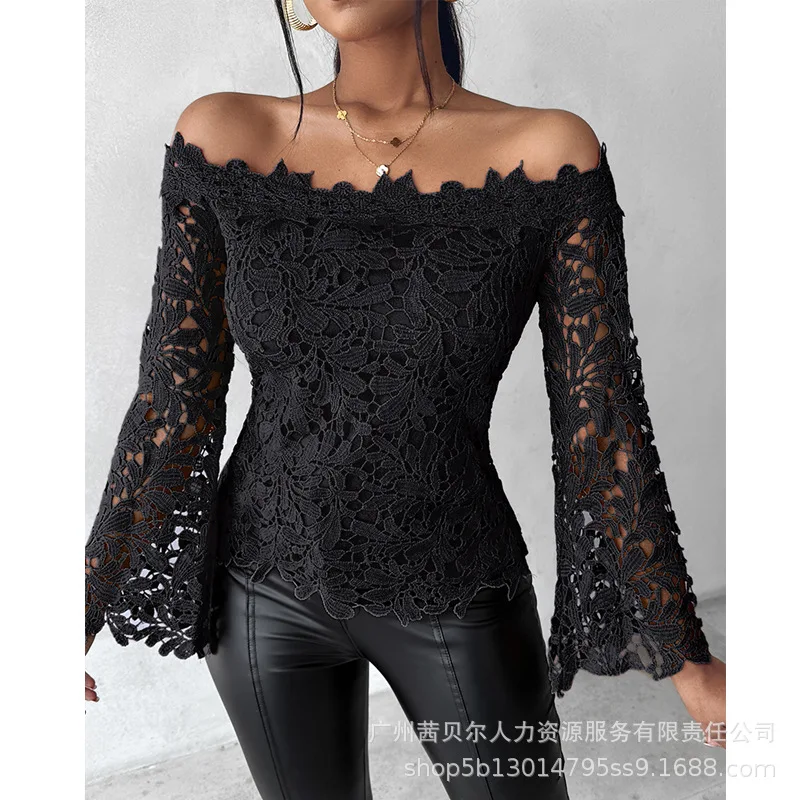 Top Women Sexy Off Shoulder Full Sleeve Lace Floral Solid Tops Slash Neck Splice Spring 2024 Slim Fit Tees Simple T Shirts
Top Women Sexy Off Shoulder Full Sleeve Lace Floral Solid Tops Slash Neck Splice Spring 2024 Slim Fit Tees Simple T Shirts
