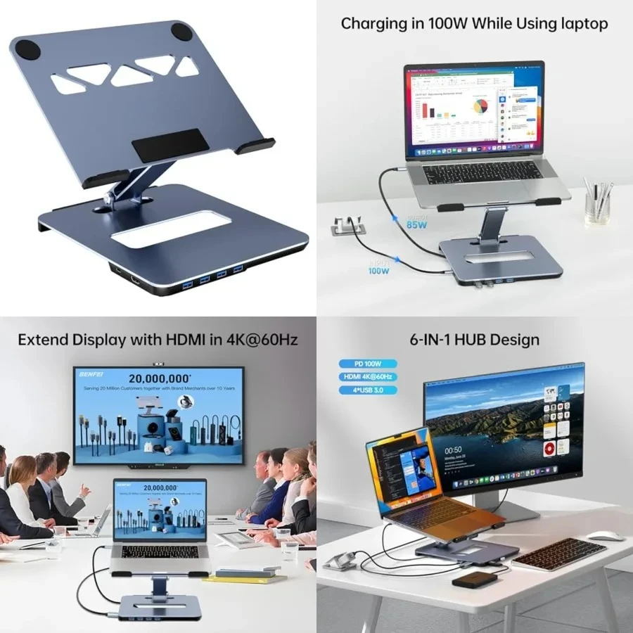 Laptop Stand with USB C 6in1 Docking Station, HDMI 4K@60Hz, 4*USB3.0, 100W PD Compatible with MacBook Pro/Air, iPad Pro, XPS, Thinkpad
Laptop Stand with USB C 6in1 Docking Station, HDMI 4K@60Hz, 4*USB3.0, 100W PD Compatible with MacBook Pro/Air, iPad Pro, XPS, Thinkpad