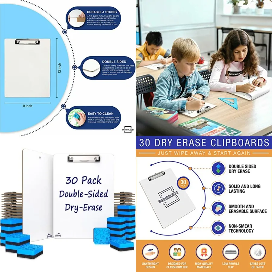 30 Pack Double Sided Dry Erase Clipboards 9"x12" Durable Clipboards Bulk with 30 Dry Erase Erasers, Clipboard with Low Profile
30 Pack Double Sided Dry Erase Clipboards 9"x12" Durable Clipboards Bulk with 30 Dry Erase Erasers, Clipboard with Low Profile