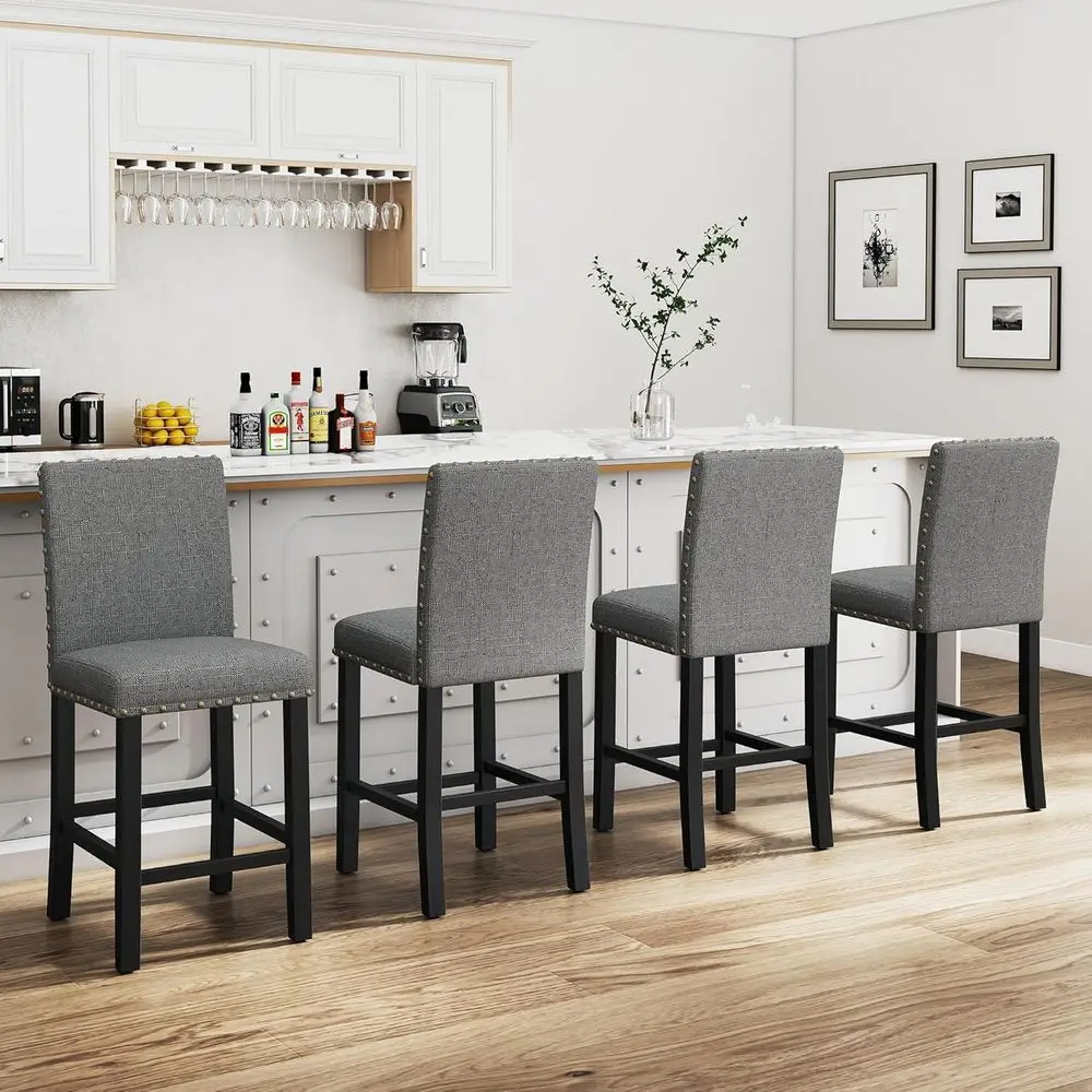 Set of 4 Gray Upholstered Counter Height Bar Stools with Wood Legs and Backs
Set of 4 Gray Upholstered Counter Height Bar Stools with Wood Legs and Backs