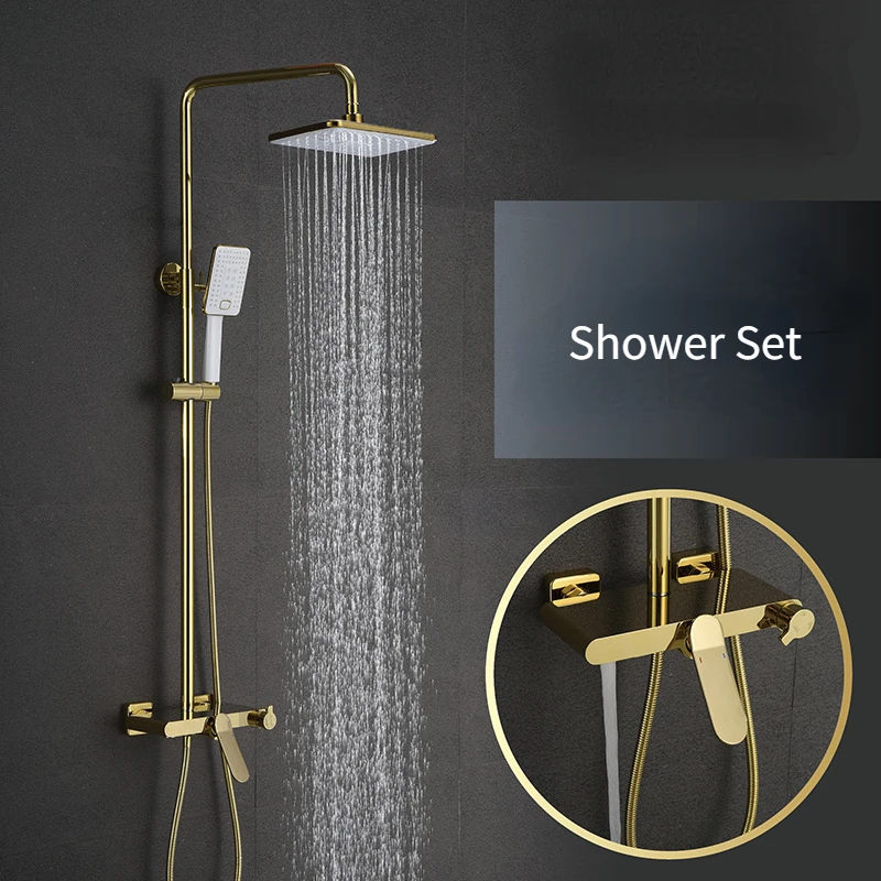 Golden Shower Set Bathroom Multifunction Hot And Cold System Rainfall Head Brass Bathtub Mixer Faucet Tap
Golden Shower Set Bathroom Multifunction Hot And Cold System Rainfall Head Brass Bathtub Mixer Faucet Tap