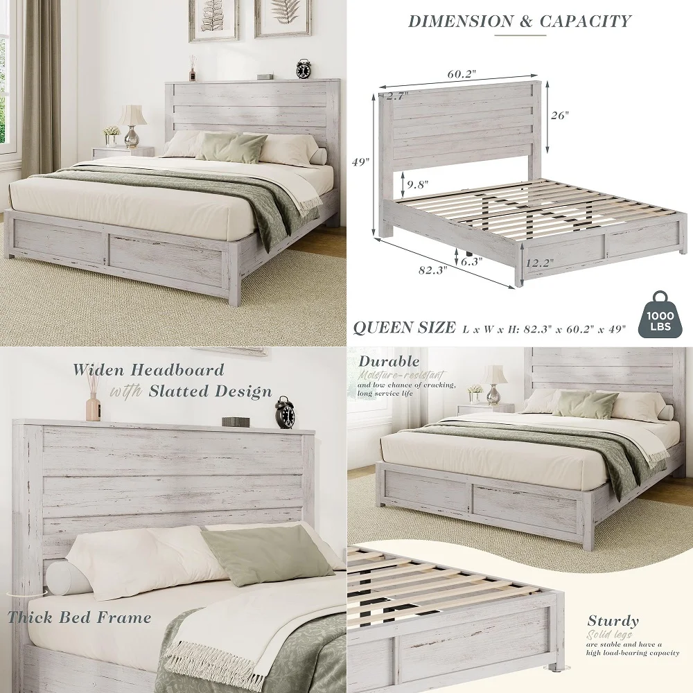 Farmhouse Queen Size Bed Frame with 49 Slatted Headboard, Platform Bed with Wood Slat Support No Box Spring Needed Easy Assembl
Farmhouse Queen Size Bed Frame with 49 Slatted Headboard, Platform Bed with Wood Slat Support No Box Spring Needed Easy Assembl