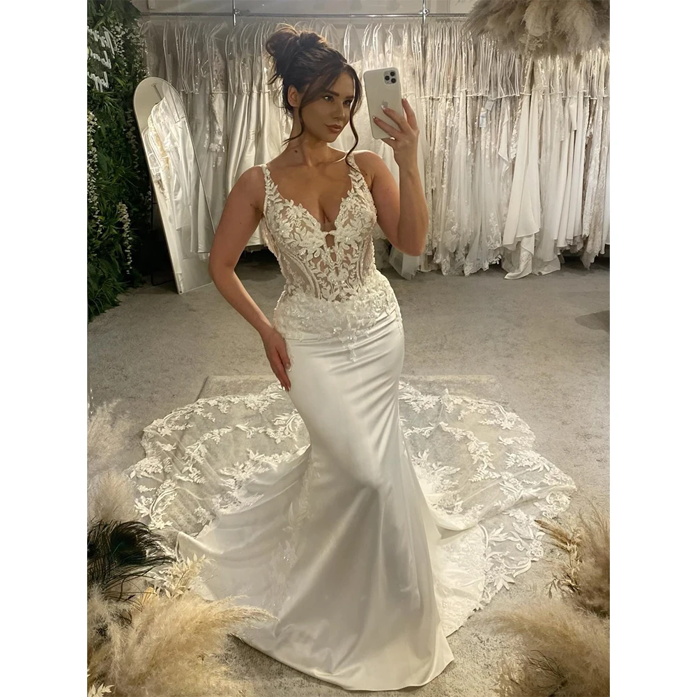MVOZEIN Lace Mermaid Wedding Dress Spaghetti Strap Corset Brides Dresses With Satin Skirt Lace Train Wedding Gown
MVOZEIN Lace Mermaid Wedding Dress Spaghetti Strap Corset Brides Dresses With Satin Skirt Lace Train Wedding Gown