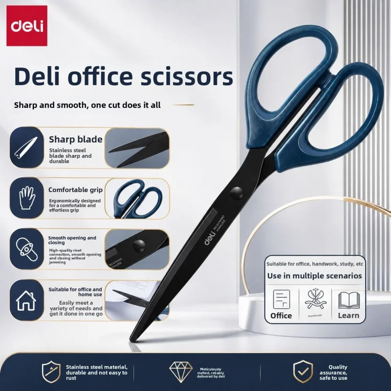 Deli Black Blade Scissors Stainless Steel Anti-Rust Shears Comfort Grip Office School Home Craft Cutting Stationery
Deli Black Blade Scissors Stainless Steel Anti-Rust Shears Comfort Grip Office School Home Craft Cutting Stationery