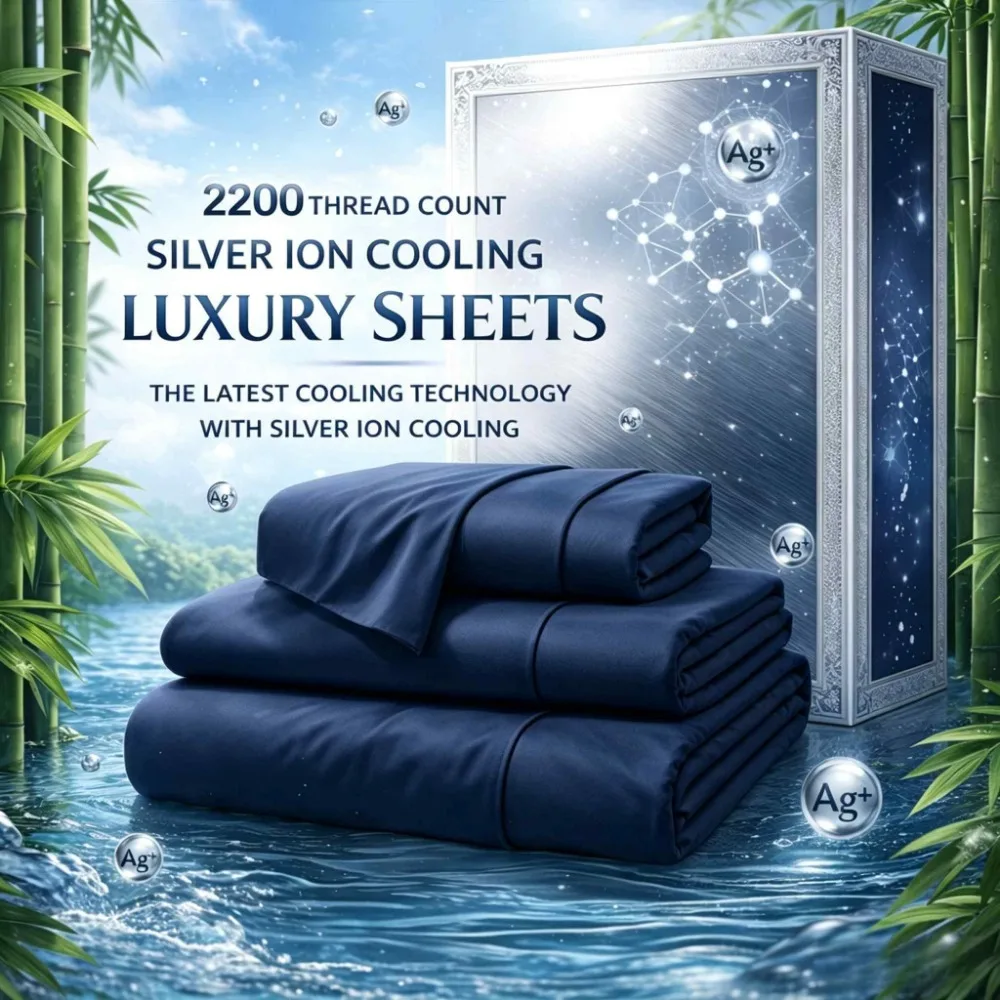 4-Piece Queen Luxury Cooling Bed Sheet Set – 4000-Thread-Count Soft Fabric, 15-Inch Deep Pocket Fitted Sheet + 2 Pillowcases, Silver Ion Infused for Fresh Feel, Lightweight & Breathable Design Ideal for Warm Nights and Seasonal Refresh
4-Piece Queen Luxury Cooling Bed Sheet Set – 4000-Thread-Count Soft Fabric, 15-Inch Deep Pocket Fitted Sheet + 2 Pillowcases, Silver Ion Infused for Fresh Feel, Lightweight & Breathable Design Ideal for Warm Nights and Seasonal Refresh