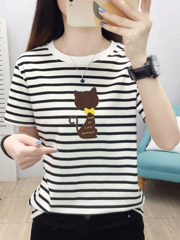 Summer New Women's Stripe Short Sleeve T-Shirt round Neck Maternity Slimming Versatile Top Cotton Polyester Blend Comfortable
Summer New Women's Stripe Short Sleeve T-Shirt round Neck Maternity Slimming Versatile Top Cotton Polyester Blend Comfortable