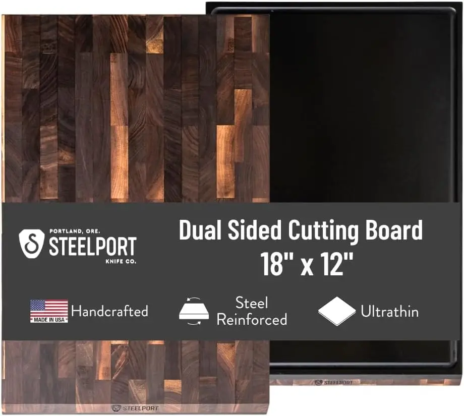 Cutting Board 18”x12” - Steel Reinforced, Ultra-thin | Dual Surface End-Grain Walnut Wood, Composite Side | Profession
Cutting Board 18”x12” - Steel Reinforced, Ultra-thin | Dual Surface End-Grain Walnut Wood, Composite Side | Profession