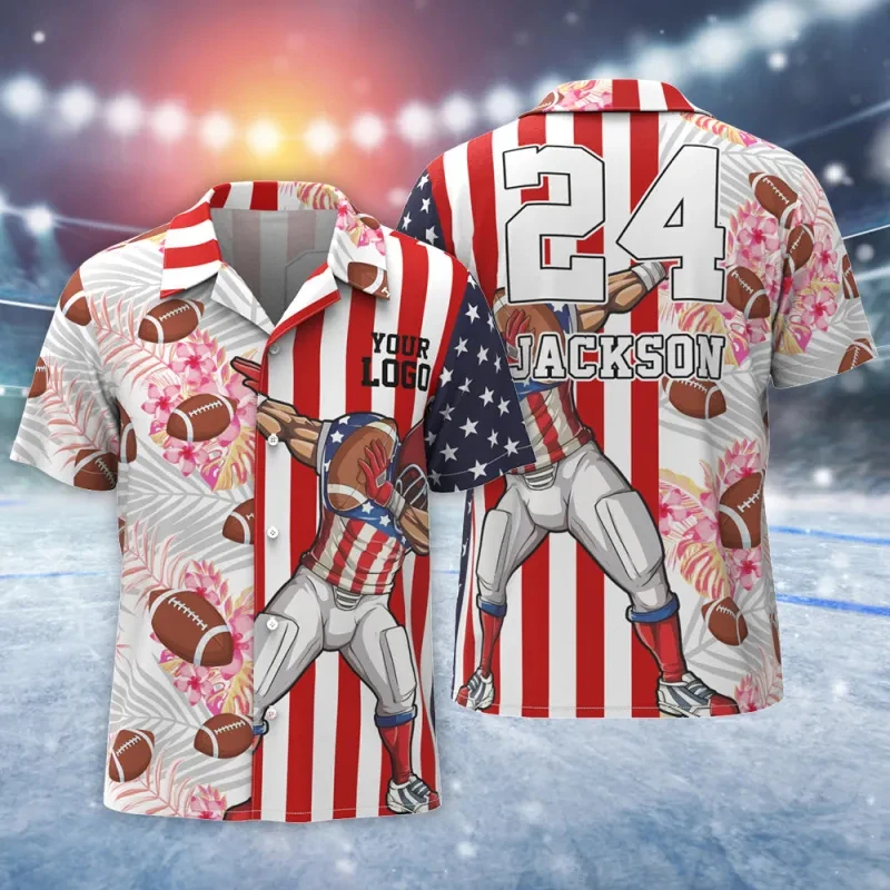 Custom American Flag Football Hawaiian Shirt Personalized Name Number Logo Print Tropical Pattern Aloha Shirt Sport Casual Shirt
Custom American Flag Football Hawaiian Shirt Personalized Name Number Logo Print Tropical Pattern Aloha Shirt Sport Casual Shirt