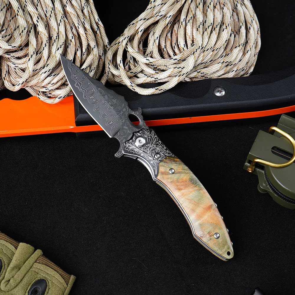 High Hardness Damascus Pocket Knife Outdoor Folding Hunting Knives Stabilized Wood Handle Camping Portable Knife for Men Gift
High Hardness Damascus Pocket Knife Outdoor Folding Hunting Knives Stabilized Wood Handle Camping Portable Knife for Men Gift