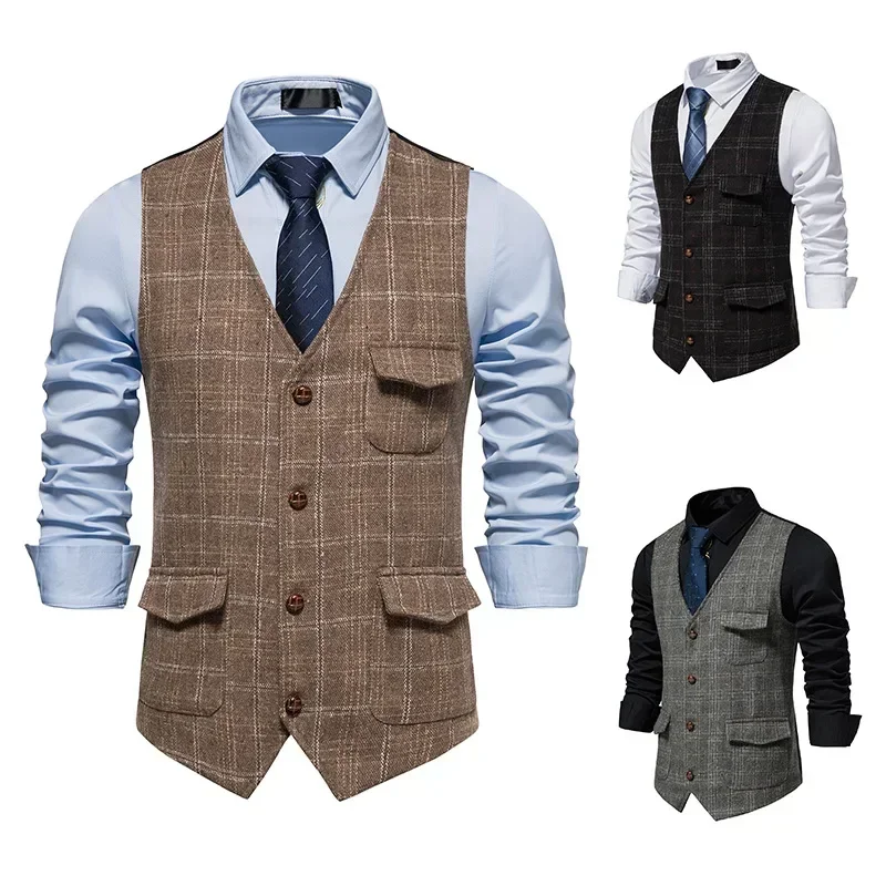 Suits Men Vests Plaid Coats Sleeveless Single Breasted V Neck Blazer Casual Regular Splice Simple Slim Fit Vest Coat Autumn
Suits Men Vests Plaid Coats Sleeveless Single Breasted V Neck Blazer Casual Regular Splice Simple Slim Fit Vest Coat Autumn