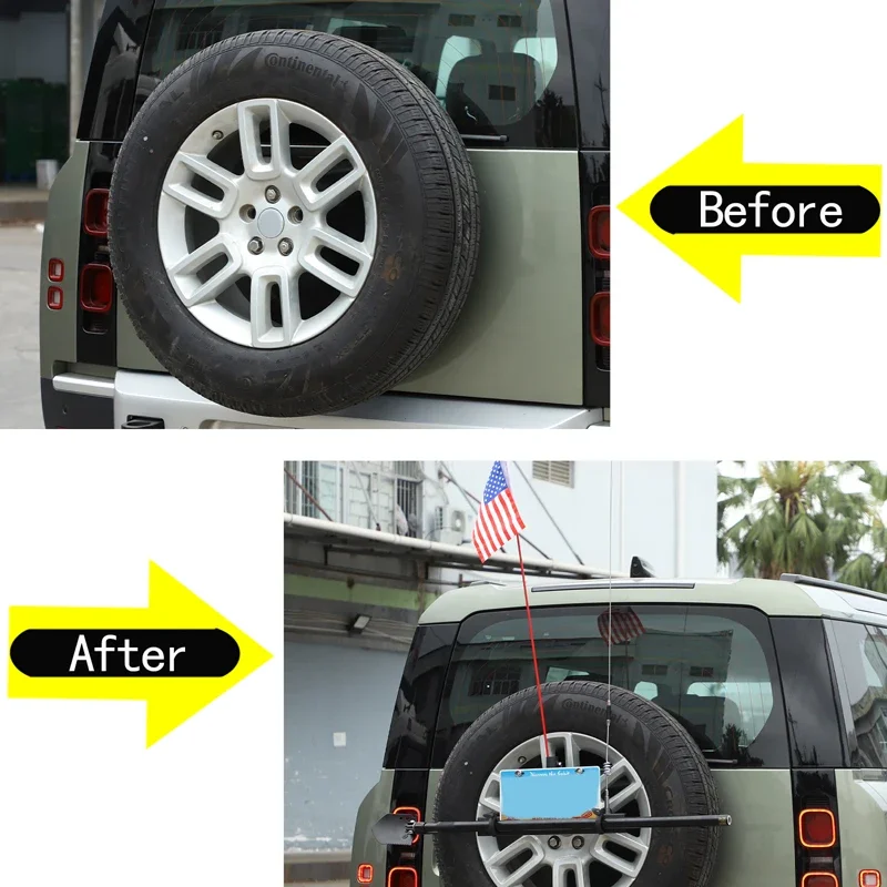 Car Rear Spare Tire Mount Flagpole Holder Flagpole Bracket Multi-Function Mount For Land Rover Defender 2020-2023 2004-2018
Car Rear Spare Tire Mount Flagpole Holder Flagpole Bracket Multi-Function Mount For Land Rover Defender 2020-2023 2004-2018