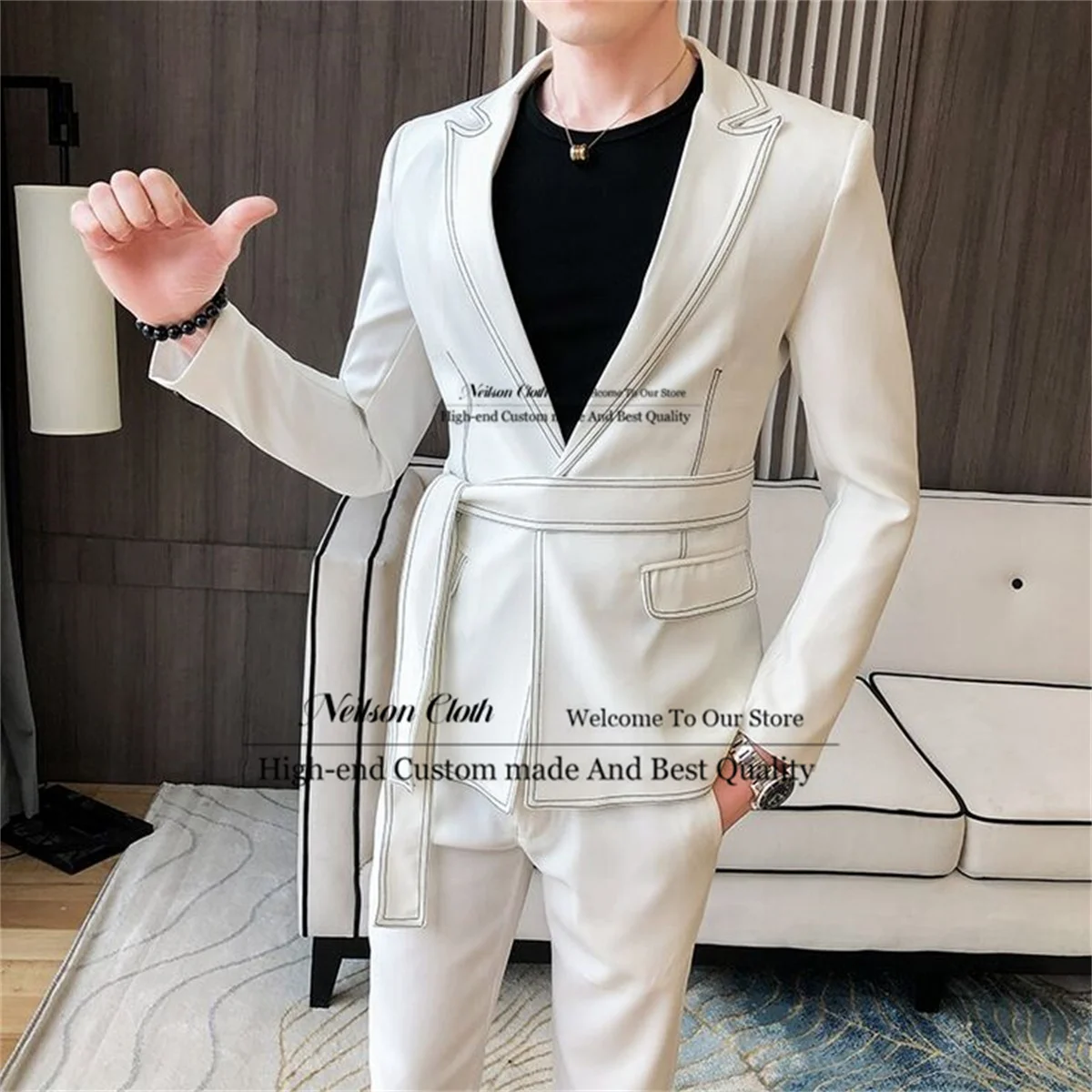 Business White With Belt Male Prom Blazers Slim Fit Peaked Lapel Groom Wedding Tuxedos Groomsmen 2 Pieces Sets Costume Homme
Business White With Belt Male Prom Blazers Slim Fit Peaked Lapel Groom Wedding Tuxedos Groomsmen 2 Pieces Sets Costume Homme