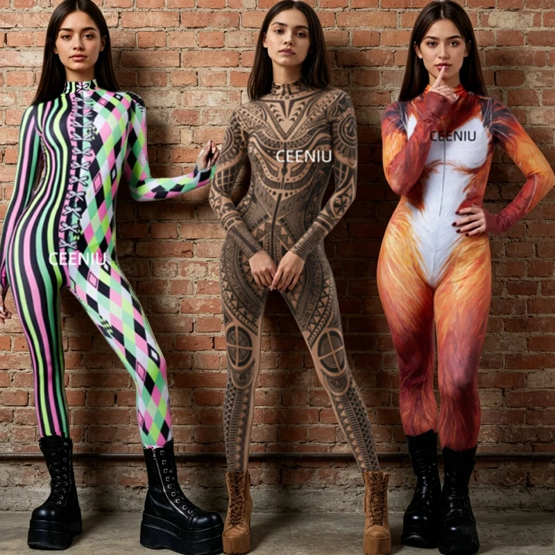 Fox Fur Print Bodysuit Women 3D Animal Costume Asymmetry Colorful Checkerboard Clown Cosplay Holiday Rave Performance Jumpsuit
Fox Fur Print Bodysuit Women 3D Animal Costume Asymmetry Colorful Checkerboard Clown Cosplay Holiday Rave Performance Jumpsuit