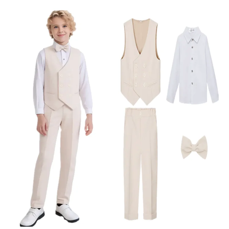 School Kids Graduation Piano Host Performance Outfit Suit Boys Formal Vest Pants Shirt Bowtie 4Pieces Wedding Birthday Prom Set
School Kids Graduation Piano Host Performance Outfit Suit Boys Formal Vest Pants Shirt Bowtie 4Pieces Wedding Birthday Prom Set