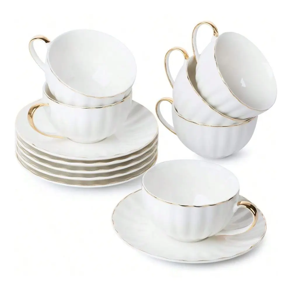 White Tea Cups And Saucers Set Of 6 7 Oz Porcelain White Tea Cup Set With Golden Trim Design Dishwasher
White Tea Cups And Saucers Set Of 6 7 Oz Porcelain White Tea Cup Set With Golden Trim Design Dishwasher