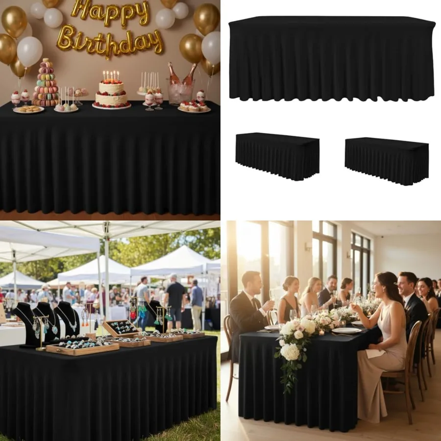 8Feet Rectangle Spandex Tablecloth 2 Pack Fitted Stretch Table Skirts 30x96 Inch, Ruffle Design Wrinkle-Free Polyester Table Co
8Feet Rectangle Spandex Tablecloth 2 Pack Fitted Stretch Table Skirts 30x96 Inch, Ruffle Design Wrinkle-Free Polyester Table Co