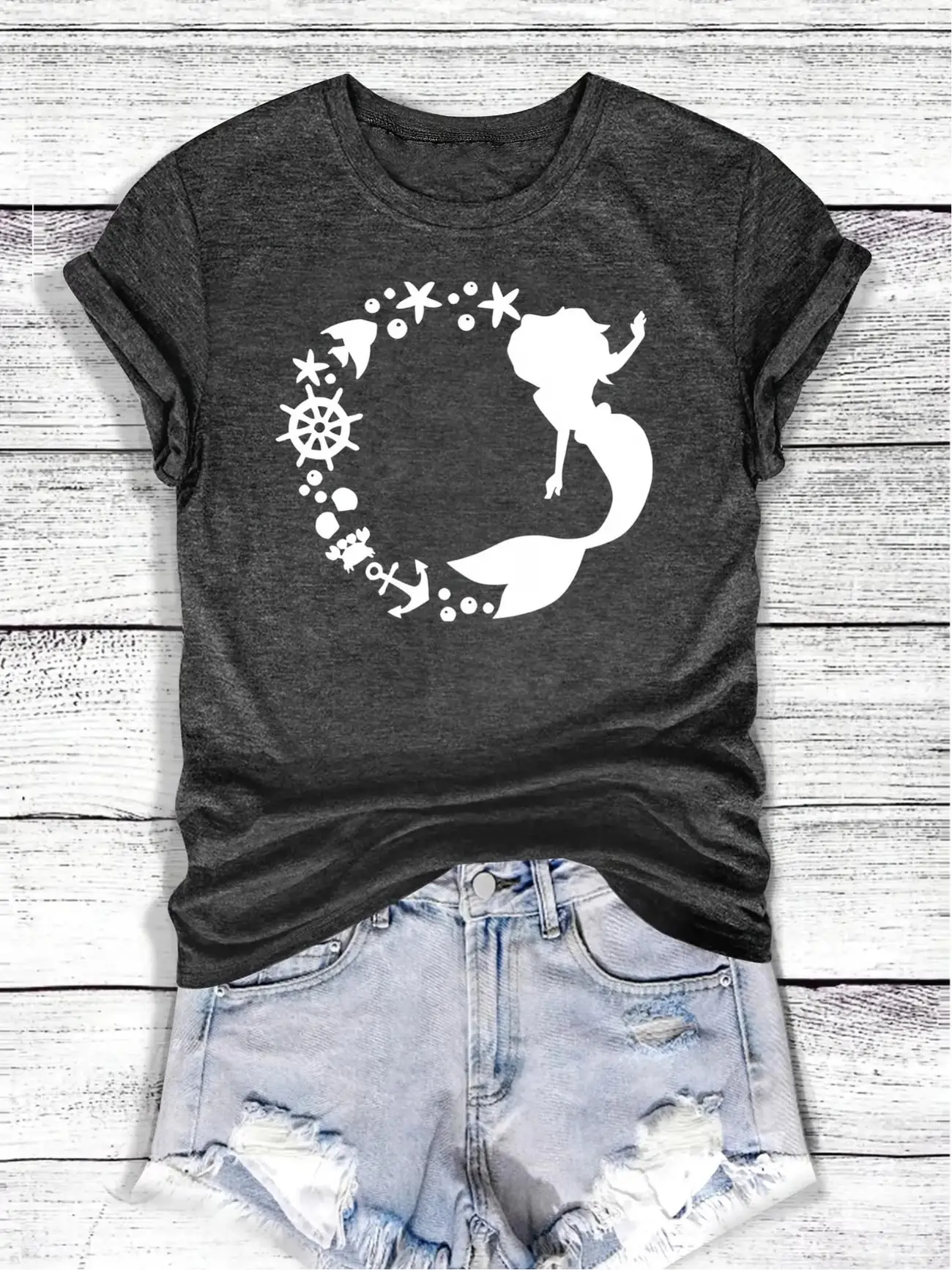 Plus size women's short sleeve T-shirt Mermaid Circle Sea Stars Ship Wheel Everyday comfortable and versatile style summer
Plus size women's short sleeve T-shirt Mermaid Circle Sea Stars Ship Wheel Everyday comfortable and versatile style summer