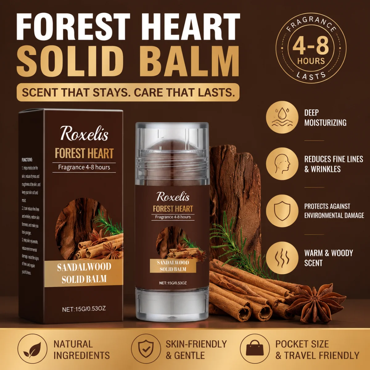 Roxelis Forest Heart Sandalwood Solid Balm, 15g Long-Lasting 4-8H Woody Scent, Portable No-Mess Solid Fragrance for Daily Use
Roxelis Forest Heart Sandalwood Solid Balm, 15g Long-Lasting 4-8H Woody Scent, Portable No-Mess Solid Fragrance for Daily Use