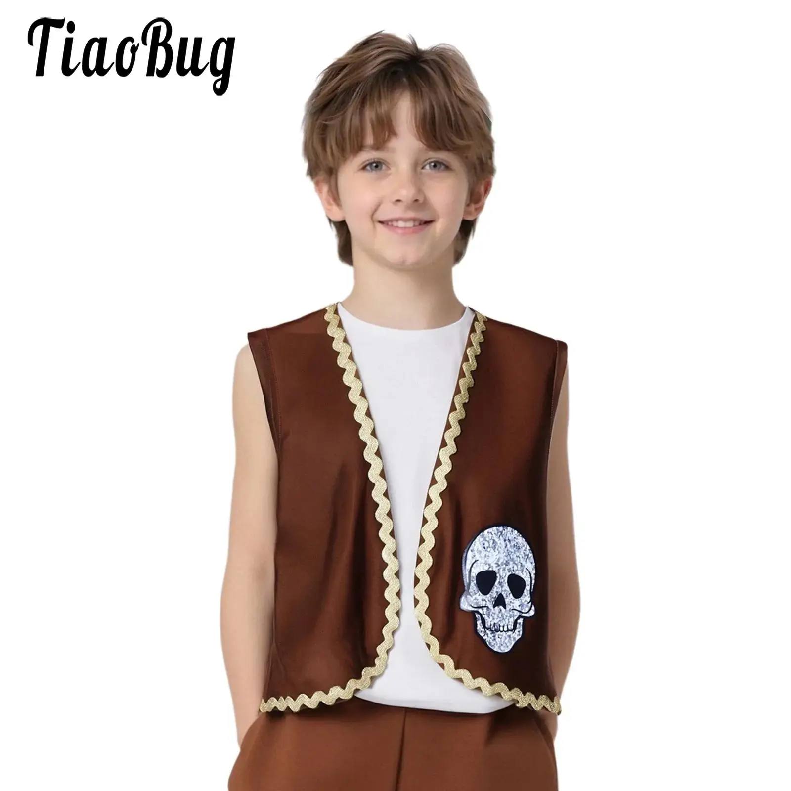Boys Girls Pirate Costume Waistcoat Skull Bones Print Open Front Pirate Vest for Halloween Christmas Role Play Theme Parties
Boys Girls Pirate Costume Waistcoat Skull Bones Print Open Front Pirate Vest for Halloween Christmas Role Play Theme Parties