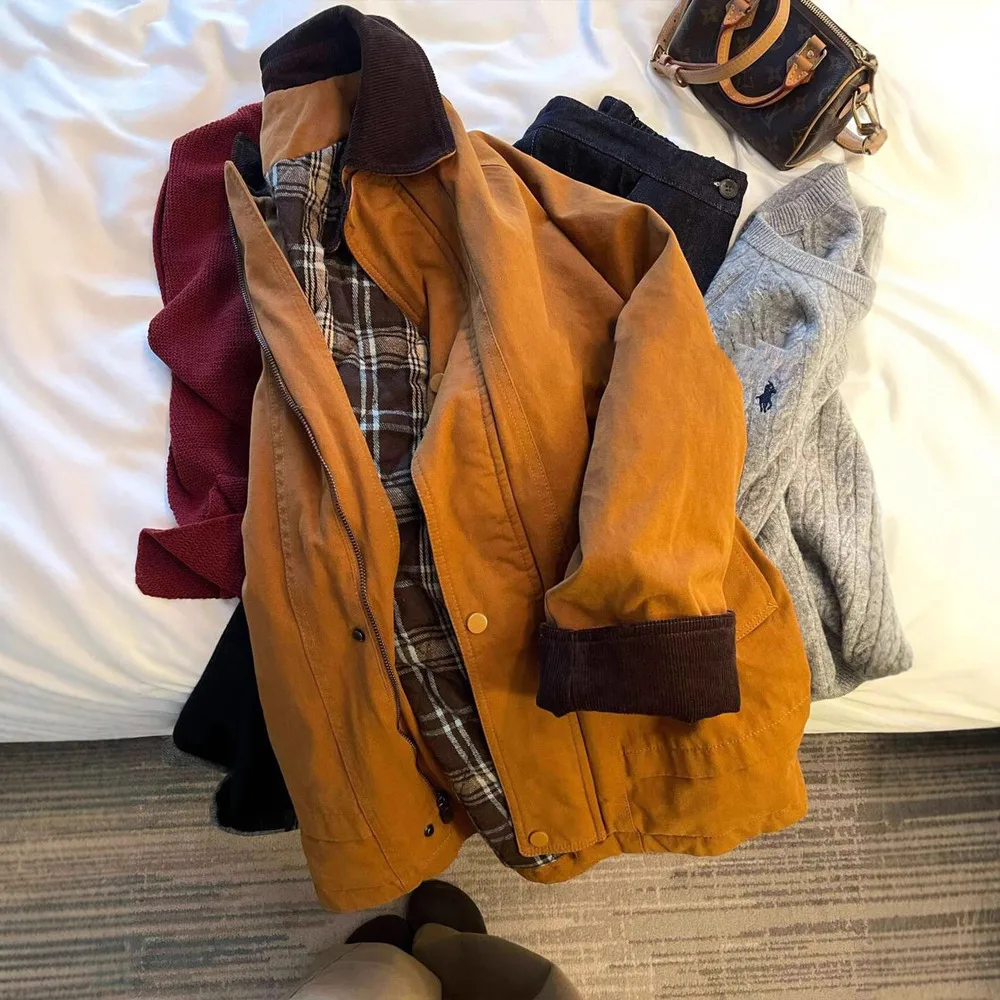 Pumpkin Orange Color-block Turn-down Collar 2025 Retro Cargo Jacket Coat For Women
Pumpkin Orange Color-block Turn-down Collar 2025 Retro Cargo Jacket Coat For Women