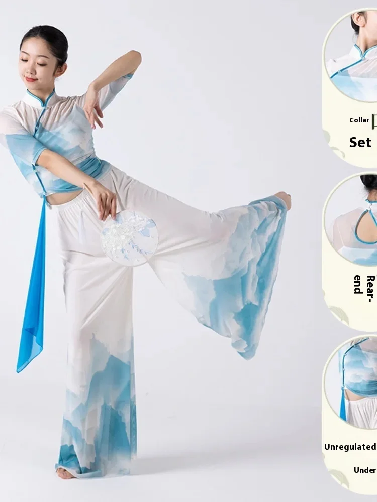 2025 Blue and White Ink Landscape Classical with Hollow Back Mesh Strap Silk Scarf Ancient Style Dance Performance Dress
2025 Blue and White Ink Landscape Classical with Hollow Back Mesh Strap Silk Scarf Ancient Style Dance Performance Dress