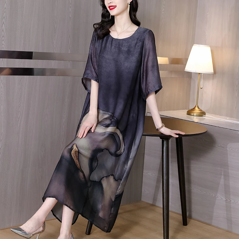 Special Promotion 2022 New Ladies Printed Silk Dress Large Size Dress Loose Elegant Dress High Waist Round Neck Dress Summer
Special Promotion 2022 New Ladies Printed Silk Dress Large Size Dress Loose Elegant Dress High Waist Round Neck Dress Summer