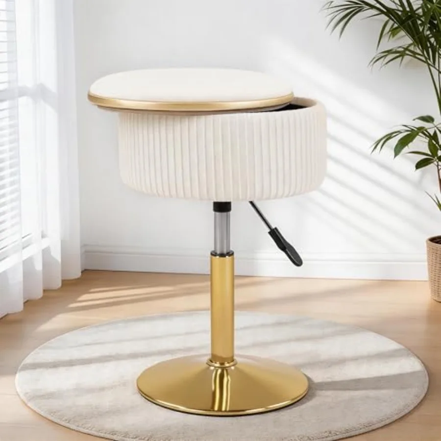 Adjustable Vanity Stool with Storage, 360° Swivel Gold Chair, Velvet Small Round Ottoman Footrest for Bathroom, Makeup Room
Adjustable Vanity Stool with Storage, 360° Swivel Gold Chair, Velvet Small Round Ottoman Footrest for Bathroom, Makeup Room