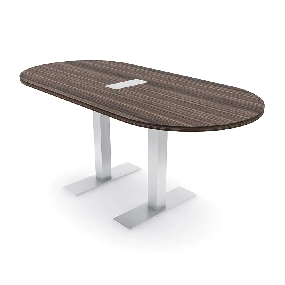 6 Person Conference Table with Power Module | Brushed Silver Metal T Base | Scratch-Resistant | Racetrack-Shaped, Customized
6 Person Conference Table with Power Module | Brushed Silver Metal T Base | Scratch-Resistant | Racetrack-Shaped, Customized