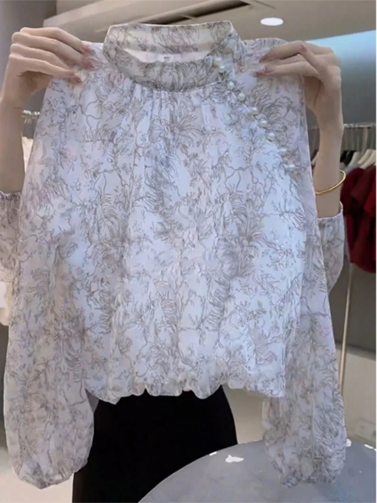 plus Size Loose Fit Slimming Long Sve Stand Collar Floral Print Women's irt Versatile Early Autumn Spring Design Sense
plus Size Loose Fit Slimming Long Sve Stand Collar Floral Print Women's irt Versatile Early Autumn Spring Design Sense