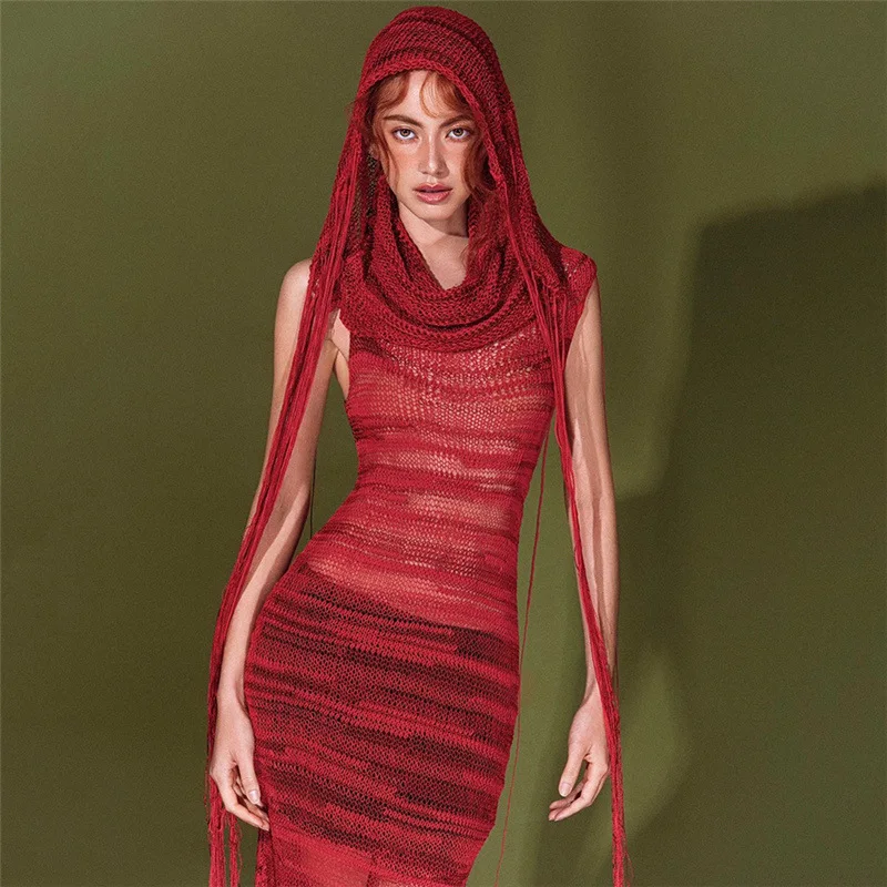 Tassel Knitted Hooded Long Dress Women Fashion Sexy See Through Sleeveless Maxi Club Party Robe y2k Streetwear Beach Cover Ups
Tassel Knitted Hooded Long Dress Women Fashion Sexy See Through Sleeveless Maxi Club Party Robe y2k Streetwear Beach Cover Ups