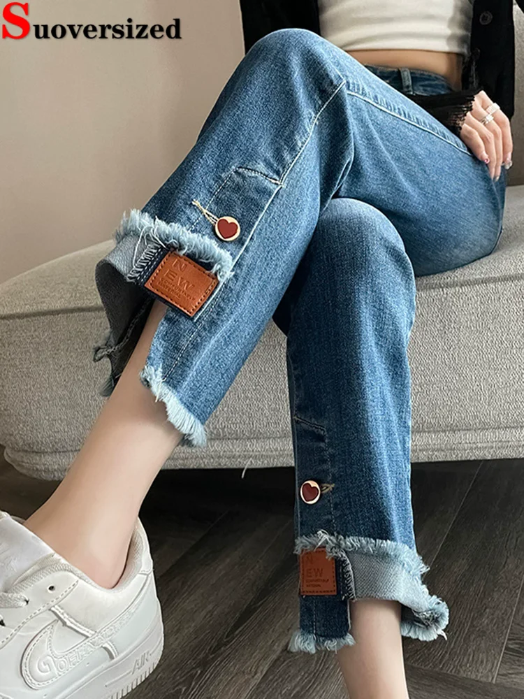 Прямые винтажные джинсы с манжетами в форме сердца, женские повседневные модные брюки с высокой талией до щиколотки, Vaqueros, уличная одежда в стиле ретро, корейские джинсовые брюки 
Прямые винтажные джинсы с манжетами в форме сердца, женские повседневные модные брюки с высокой талией до щиколотки, Vaqueros, уличная одежда в стиле ретро, корейские джинсовые брюки