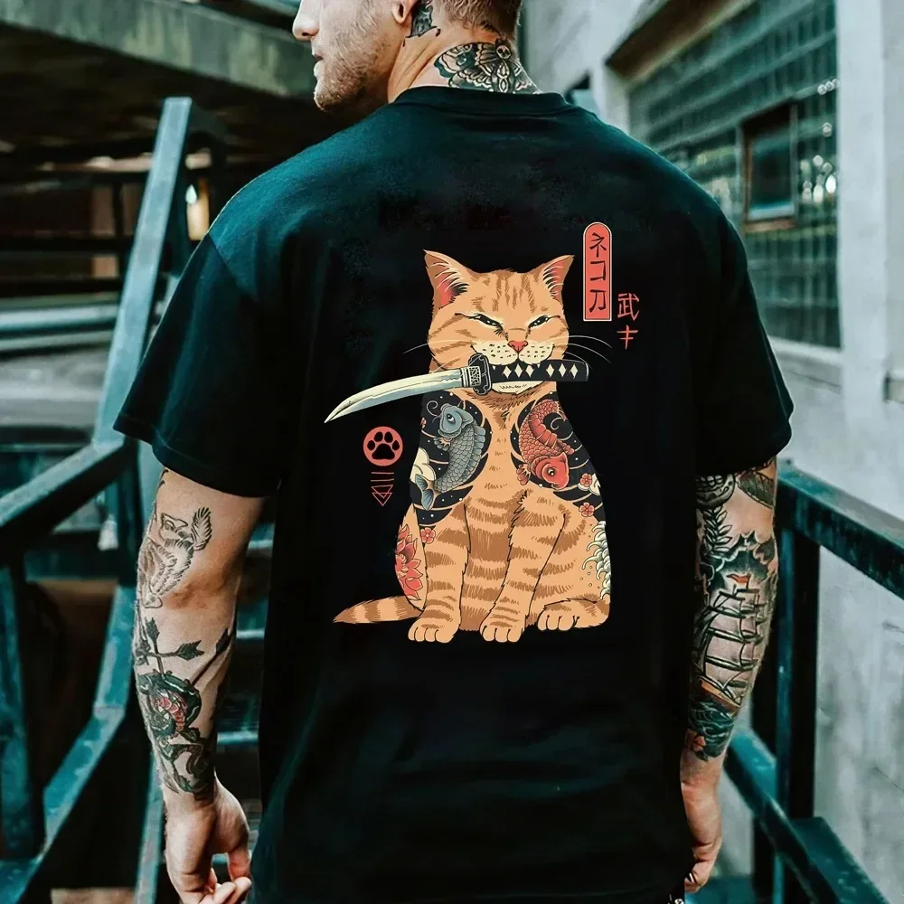 Summer 100% cotton cartoon anime Japanese style samurai cat print T-shirt men's hip-hop retro casual o-neck loose short sleeves
Summer 100% cotton cartoon anime Japanese style samurai cat print T-shirt men's hip-hop retro casual o-neck loose short sleeves