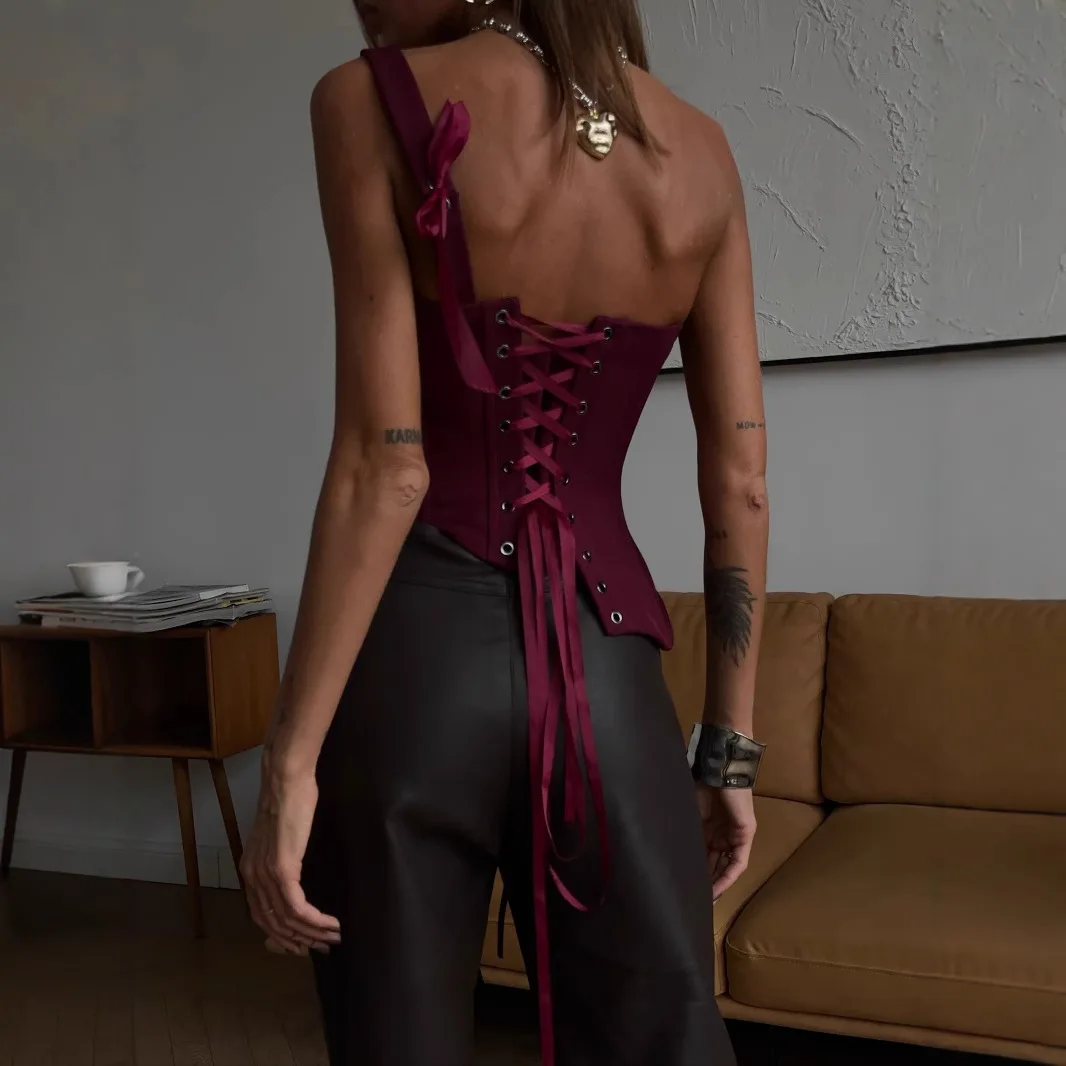 American Style Design, Spicy Girl, Tight Fitting Vest, Summer Outerwear, Tie Up, Slimming, Single Shoulder Sleeveless Short Top,
American Style Design, Spicy Girl, Tight Fitting Vest, Summer Outerwear, Tie Up, Slimming, Single Shoulder Sleeveless Short Top,