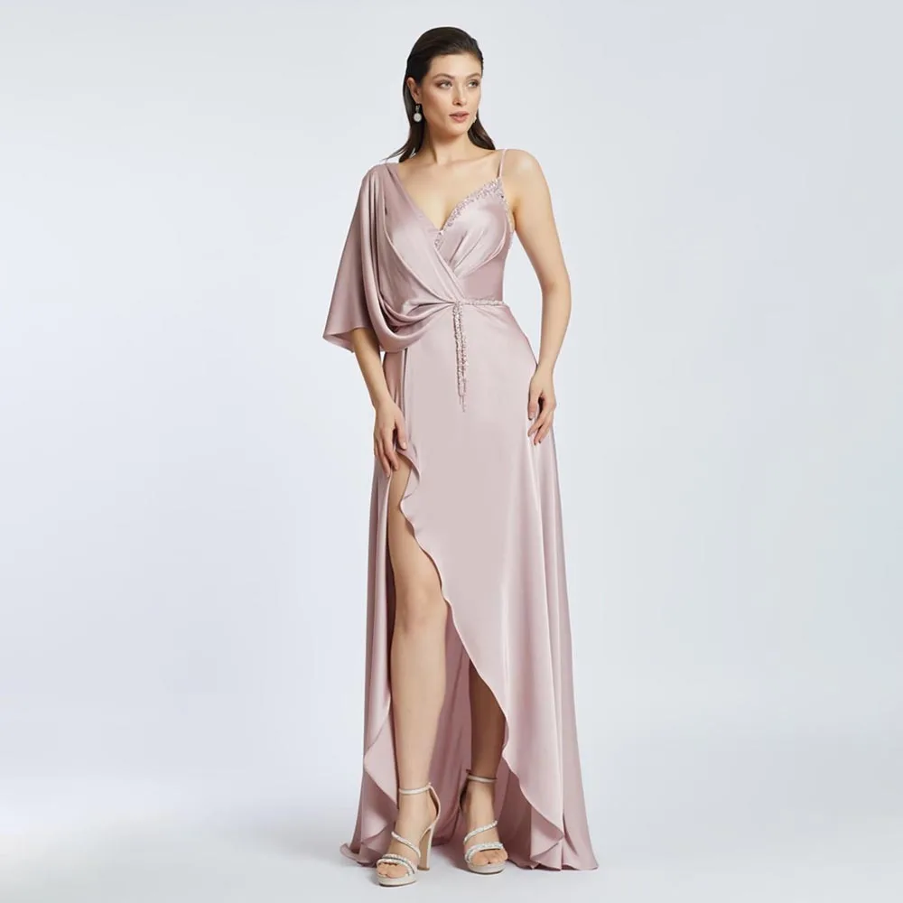 Sexy Satin Evening Dress Long Side High Slit A Line V Neck Pink Wedding Party Dresses for Women 2024 Beading Belt Evening Gowns
Sexy Satin Evening Dress Long Side High Slit A Line V Neck Pink Wedding Party Dresses for Women 2024 Beading Belt Evening Gowns